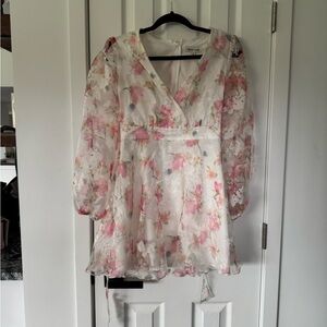 Floral Chiffon Dress with Pink and White Design